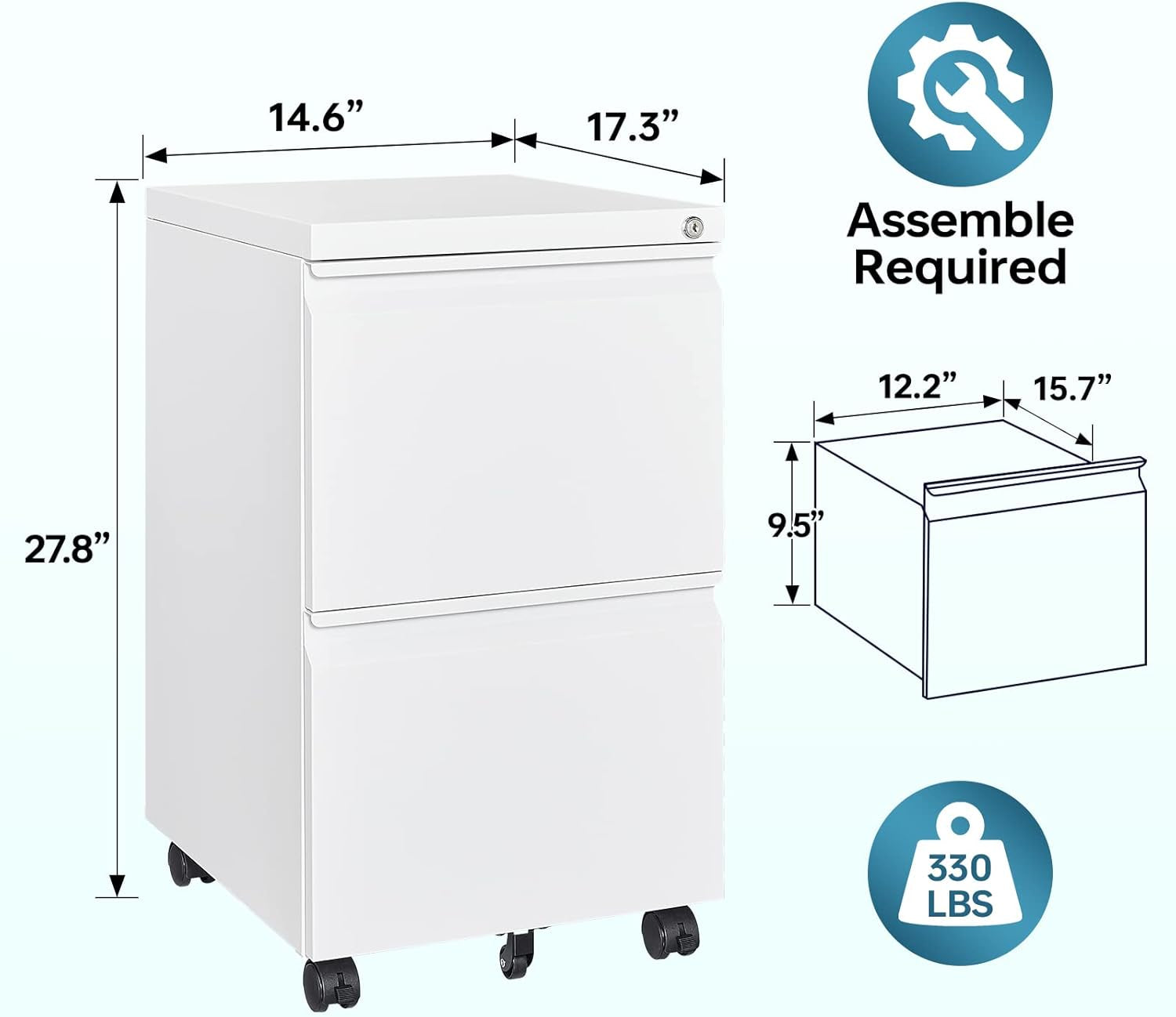 2 Drawer File Cabinet with Lock, Home Office Filing Cabinets on