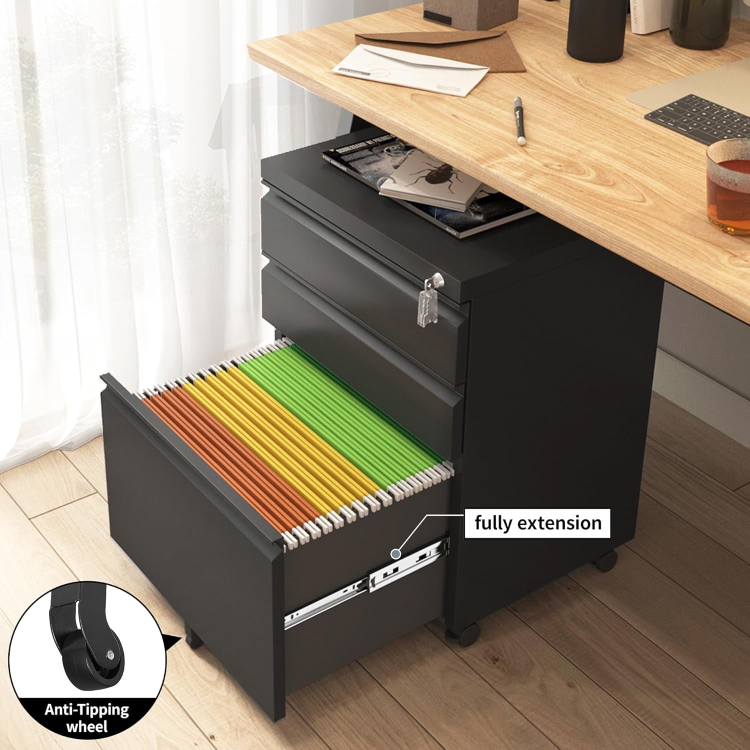 3 Drawer File Cabinet for Home Office, under Desk Mobile Filing