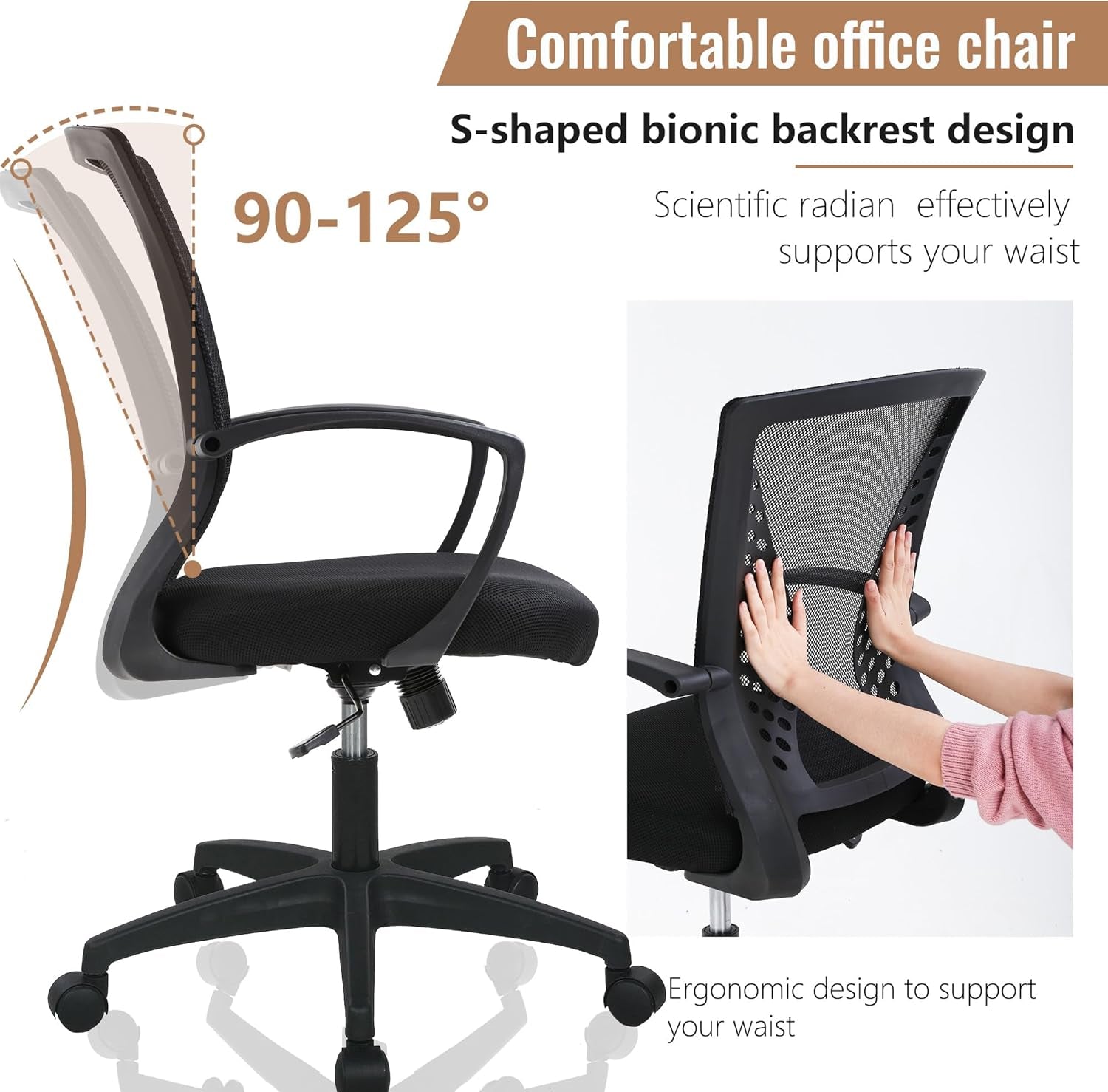 Home Office Chair Mid Back PC Swivel Lumbar Support Adjustable Desk
