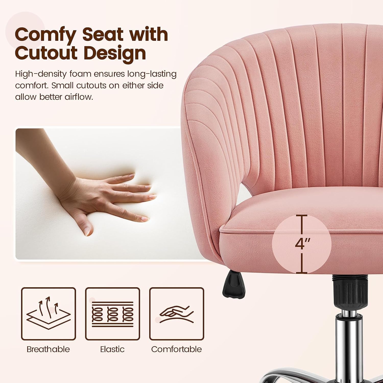 Pink Desk Chair Vanity Chair with Back Home Office Chair Cute Desk