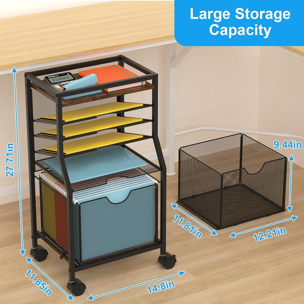 Rolling File Cart,  Desk Organizer on Lockable Wheels