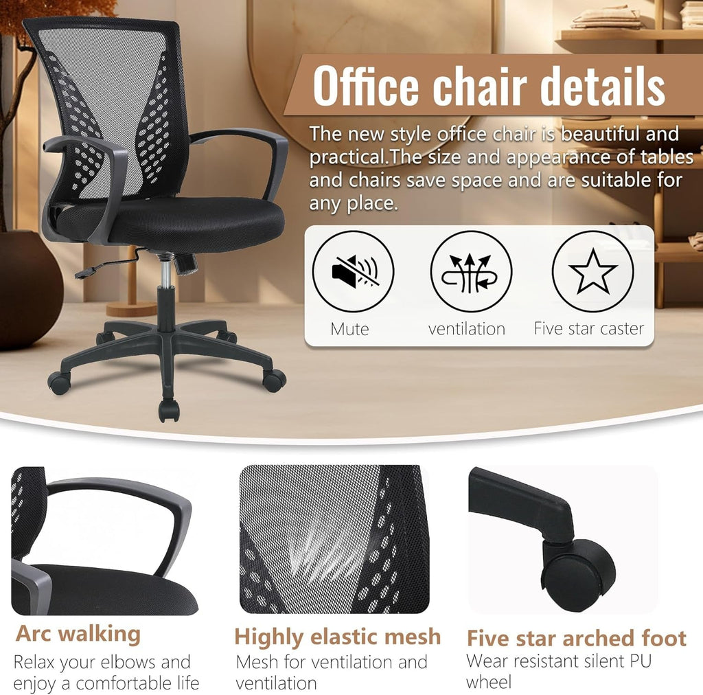 Home Office Chair Mid Back PC Swivel Lumbar Support Adjustable Desk
