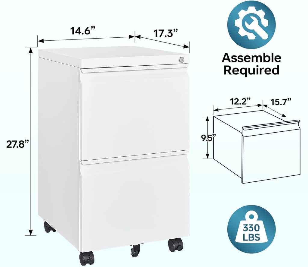 2 Drawer File Cabinet with Lock, Home Office Filing Cabinets on