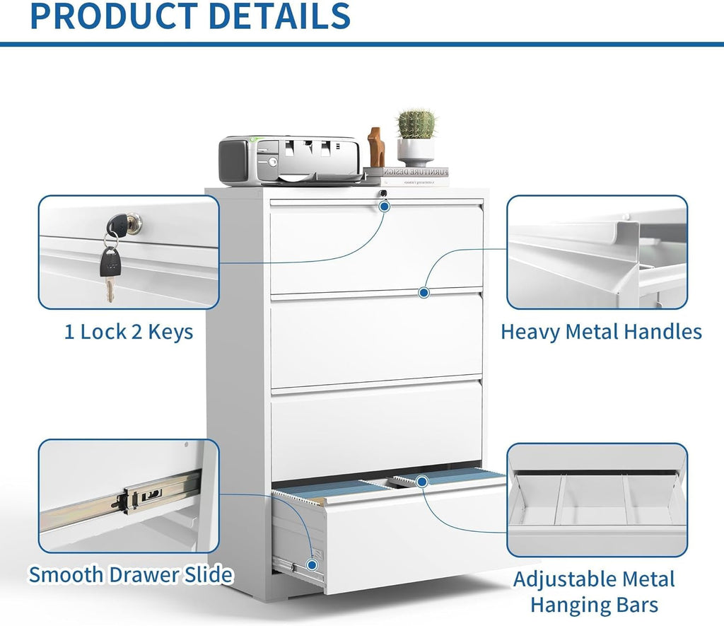 Lateral File Cabinet 4 Drawer, Metal File Cabinets for Home Office