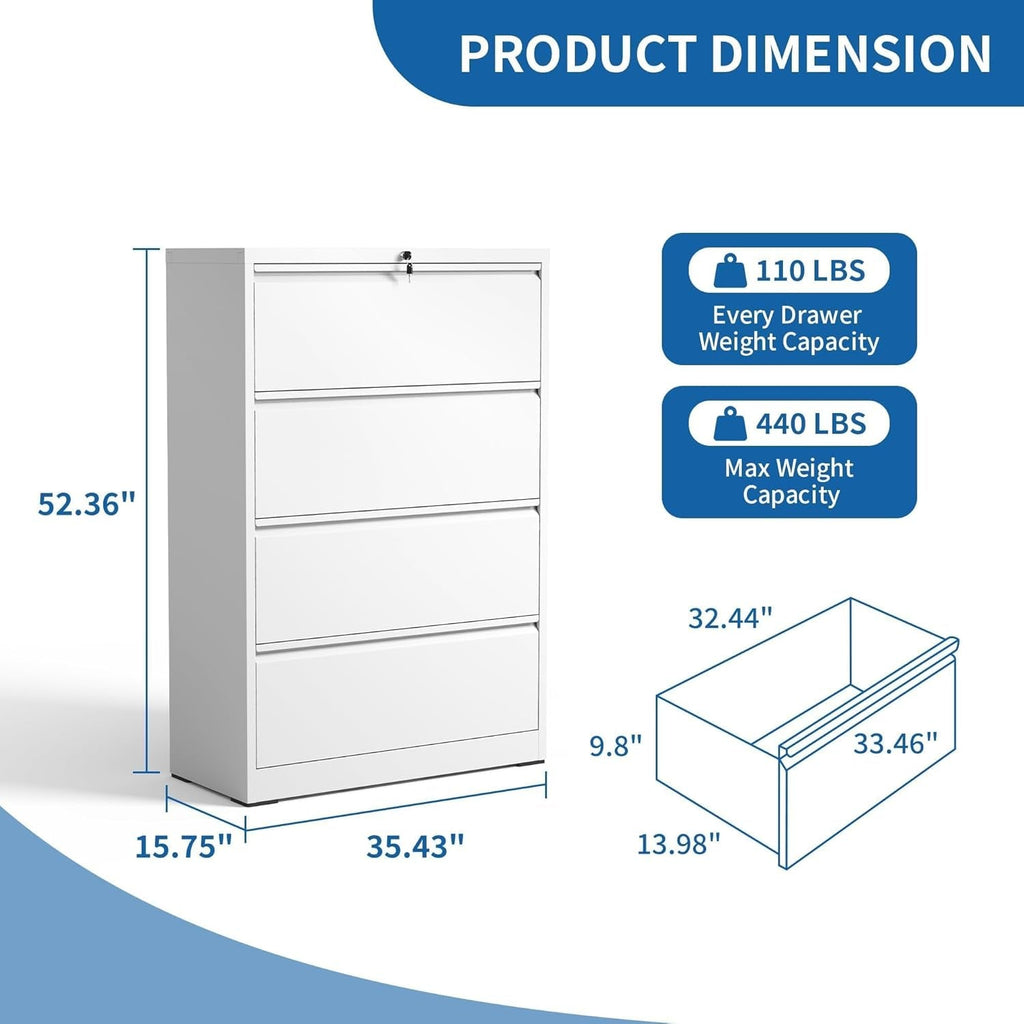 Lateral File Cabinet 4 Drawer, Metal File Cabinets for Home Office