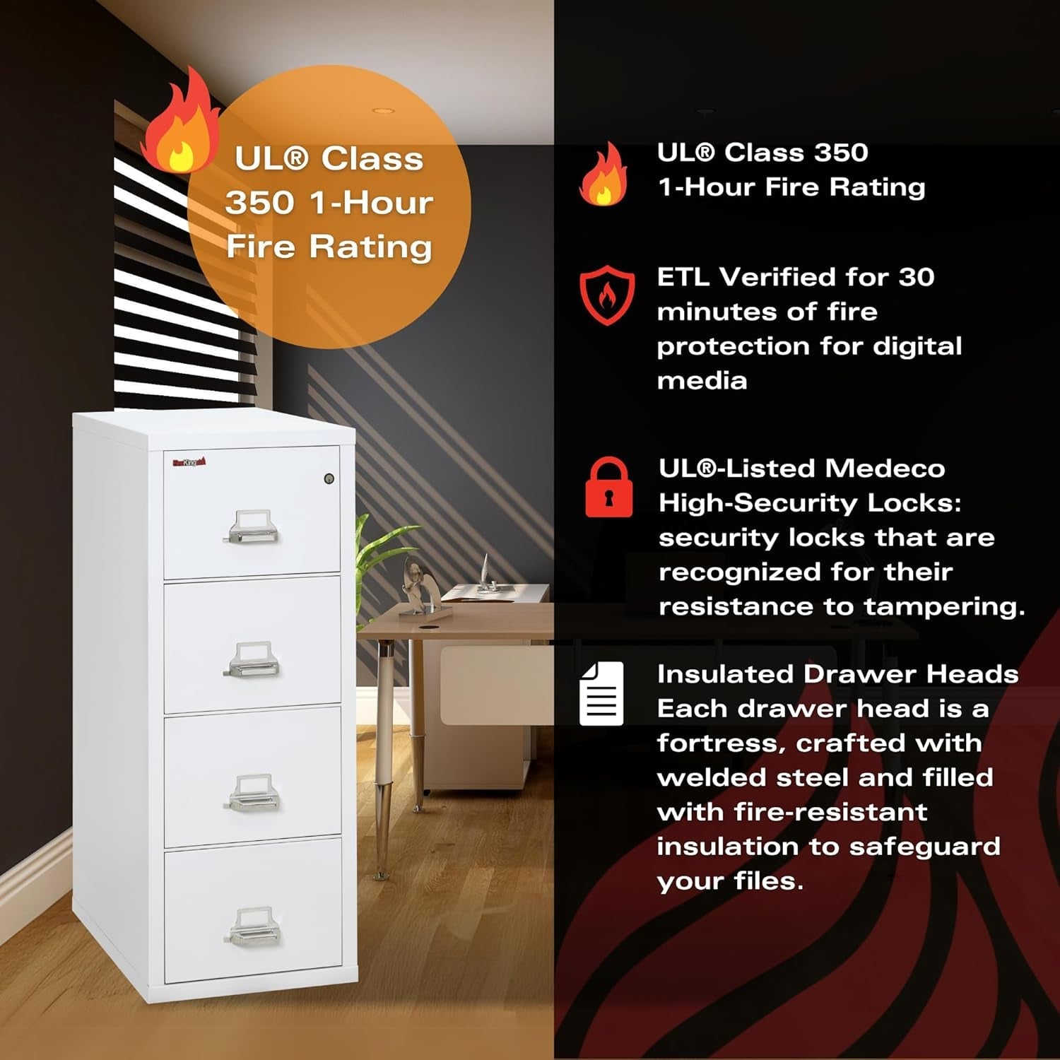 FireKing File Cabinet with Key Lock, Vertical 4 Drawer