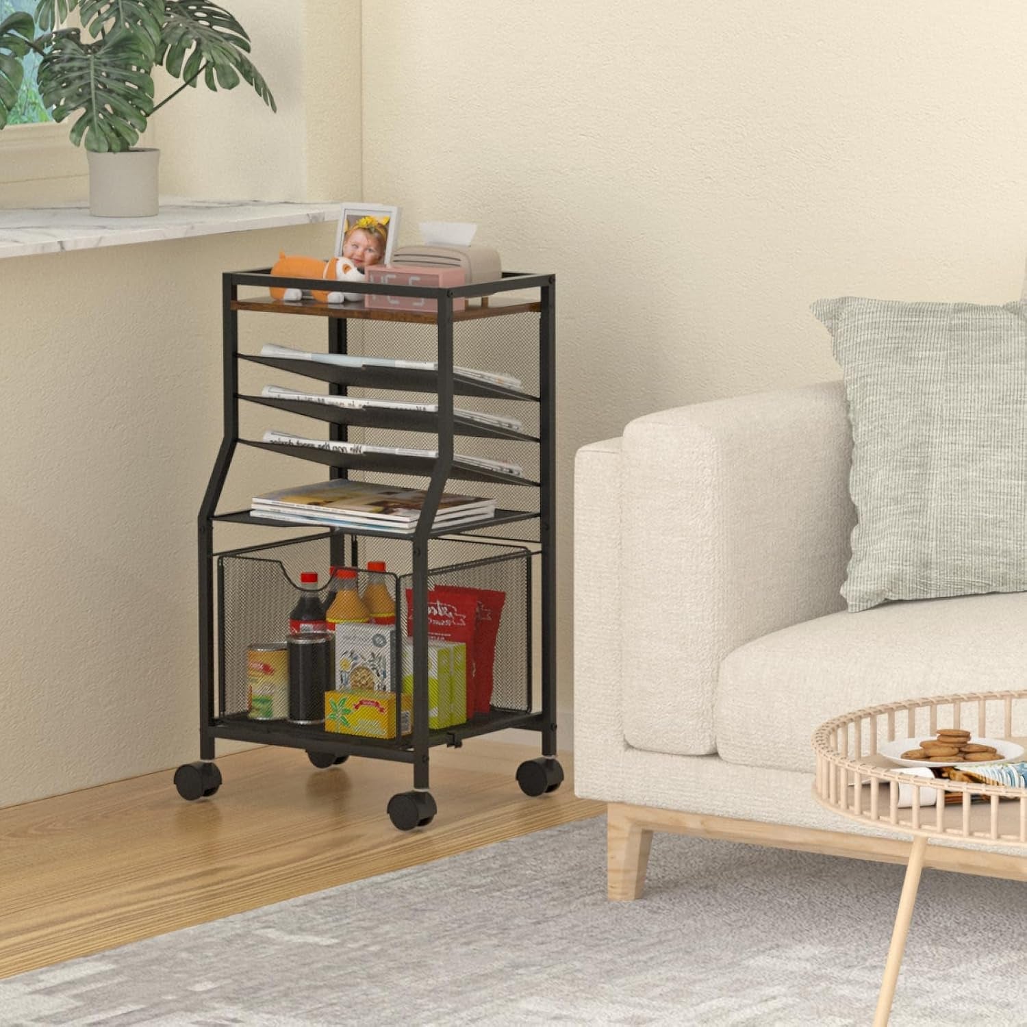 Rolling File Cart,  Desk Organizer on Lockable Wheels