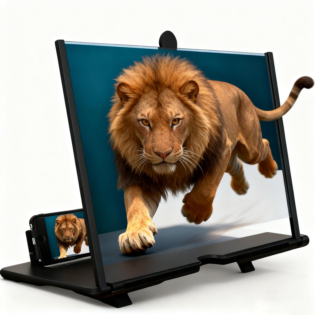 Screen Mobile Phone Magnifier, 2026 New 3D HD Screen Expander, Portable Enlarger Movies Gaming Video,Foldable Phone Stand with Movie Screen Amplifier,Compatible with All Phones (Black, 12inch)