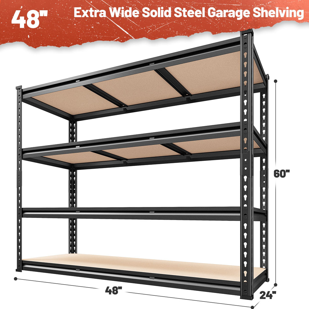 48" W Garage Shelving Heavy Duty, 2000LBS Storage Shelves, 4 Tier Adjustable Metal Shelves for Garage Shelving Sturdy Industrial Shelf, Easy Assemble, 48" W x 60" H x 18" D