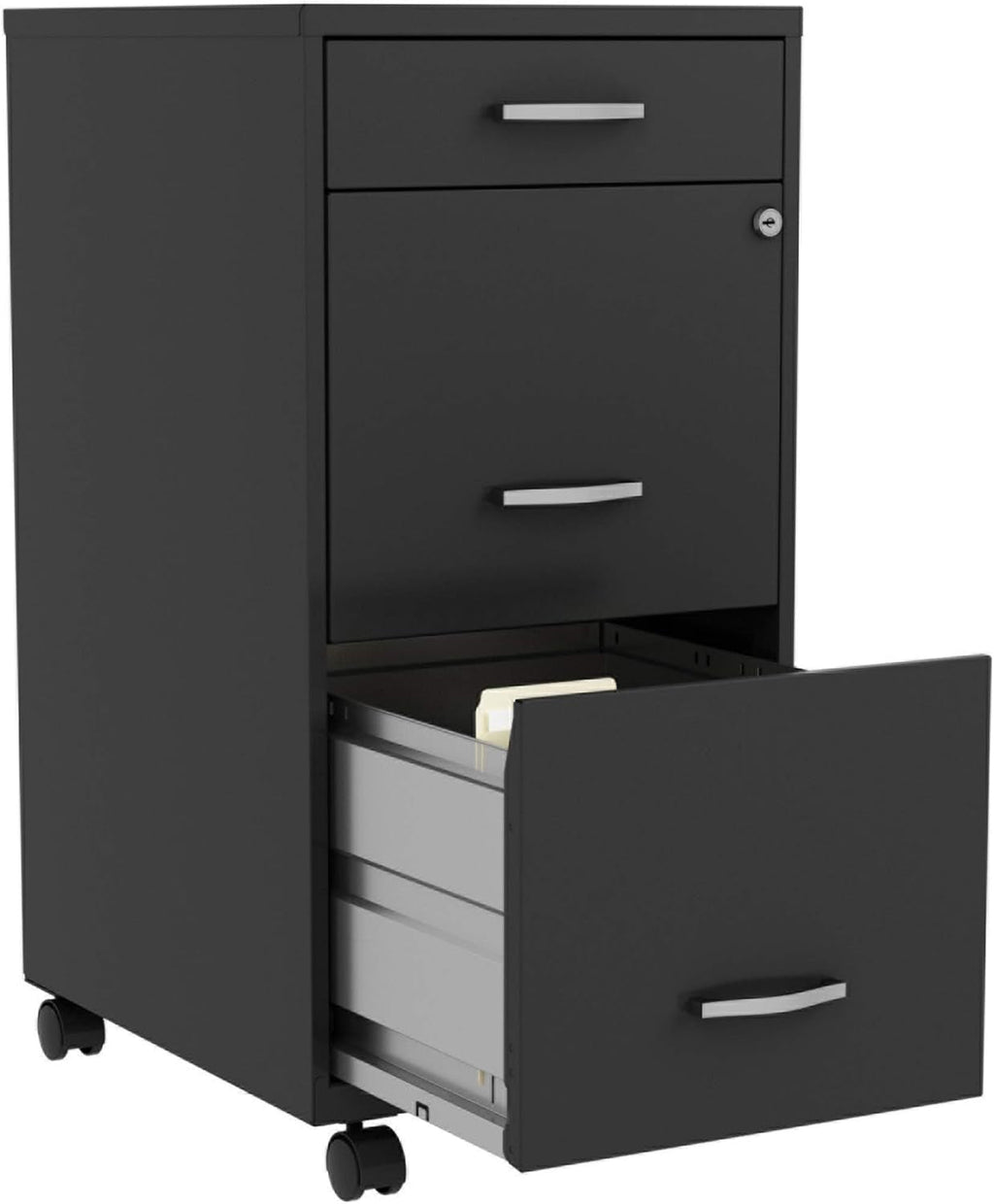 3-Drawer Mobile File Cabinet, Black