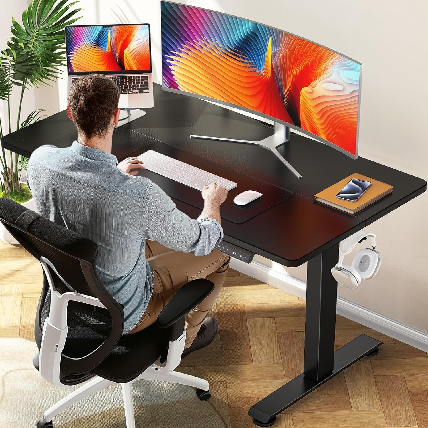 Electric Standing Desk, Height Adjustable Sit Stand Up, Wood