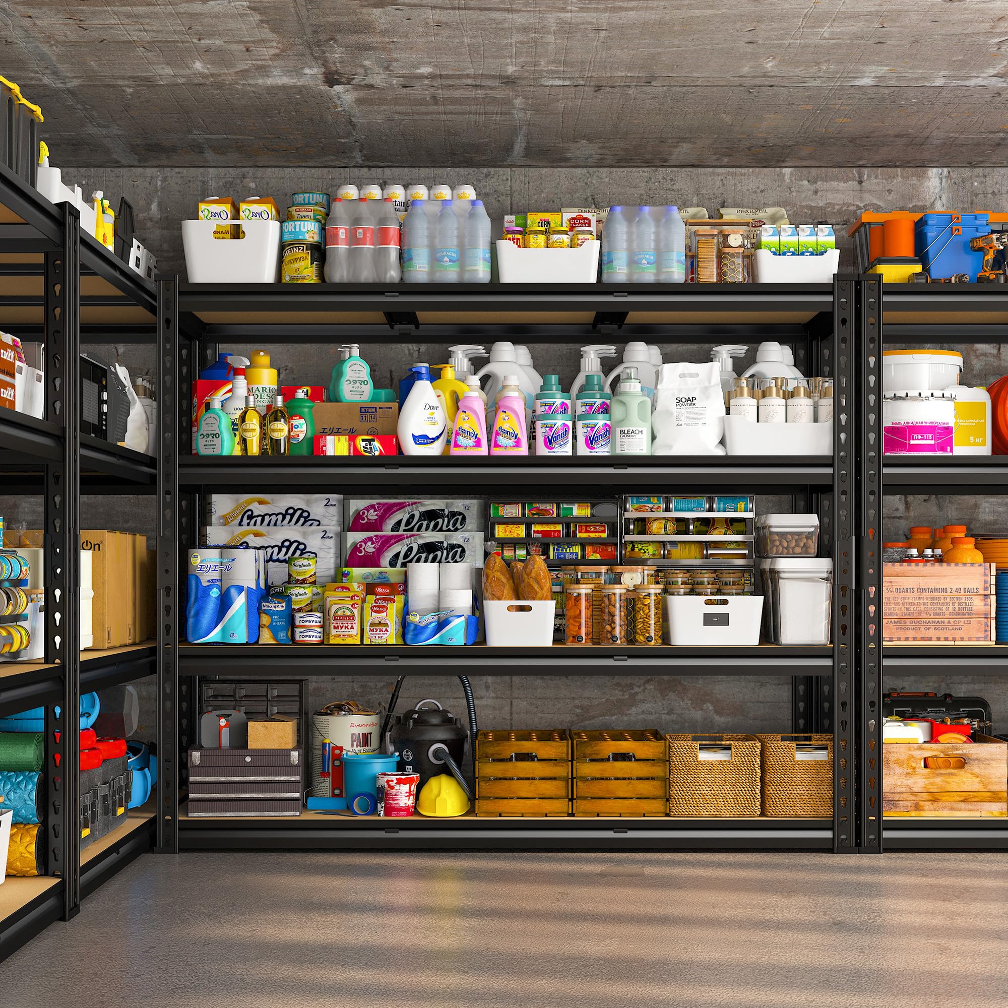 48" W Garage Shelving Heavy Duty, 2000LBS Storage Shelves, 4 Tier Adjustable Metal Shelves for Garage Shelving Sturdy Industrial Shelf, Easy Assemble, 48" W x 60" H x 18" D