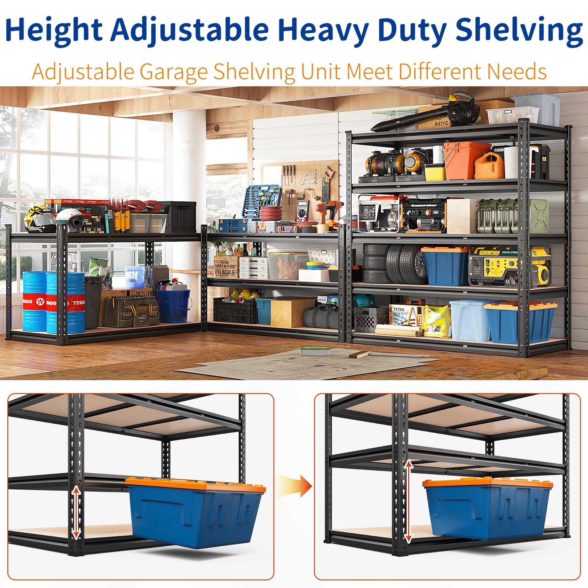 48" W Garage Shelving Heavy Duty, 2000LBS Storage Shelves, 4 Tier Adjustable Metal Shelves for Garage Shelving Sturdy Industrial Shelf, Easy Assemble, 48" W x 60" H x 18" D