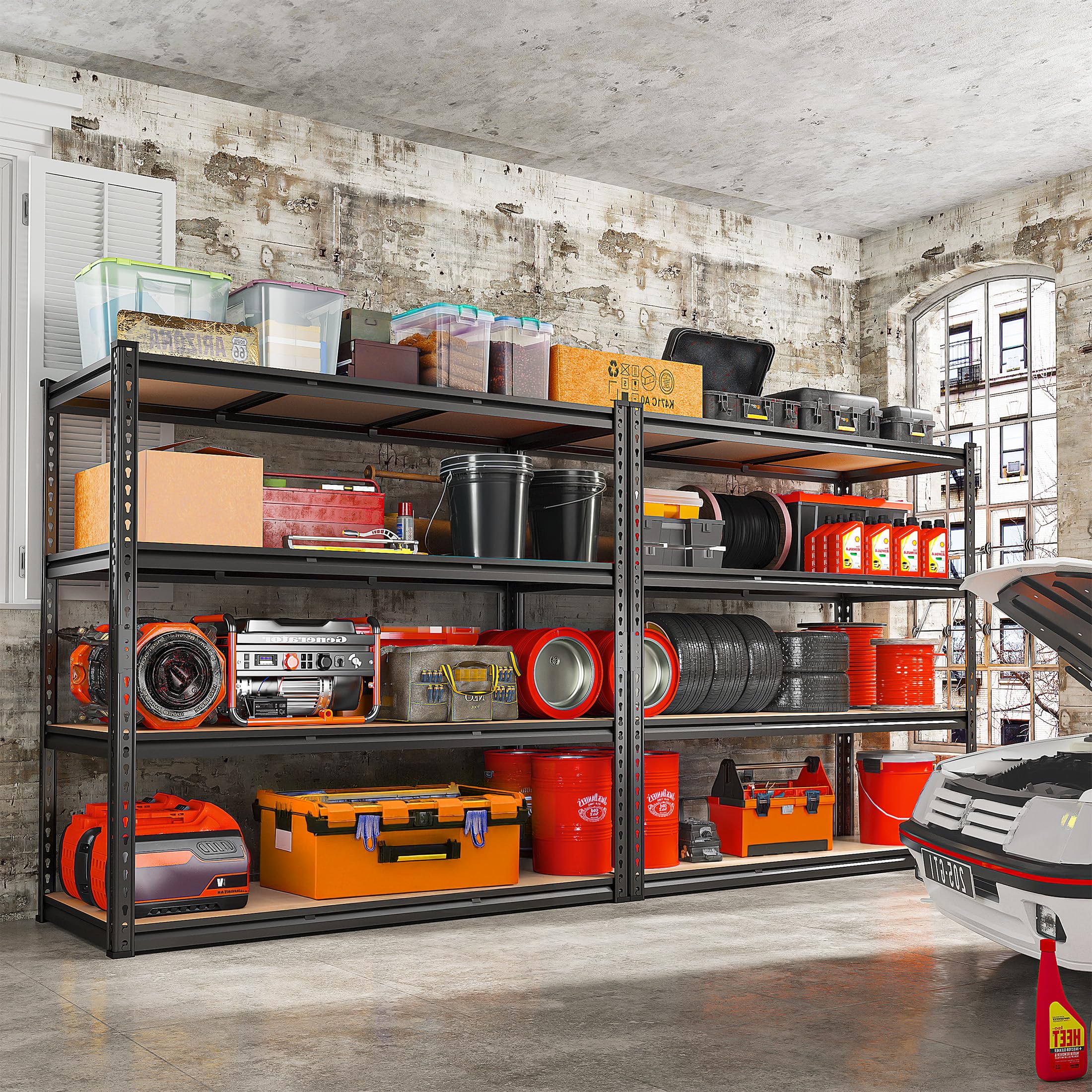 48" W Garage Shelving Heavy Duty, 2000LBS Storage Shelves, 4 Tier Adjustable Metal Shelves for Garage Shelving Sturdy Industrial Shelf, Easy Assemble, 48" W x 60" H x 18" D