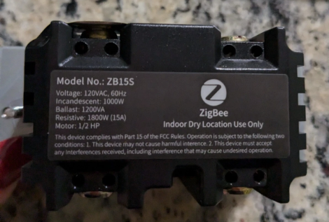 Paddle Rocker Light Switch, 15A/120VAC, White (Model ZIGBEE ZB15S) 2 PK NEW
