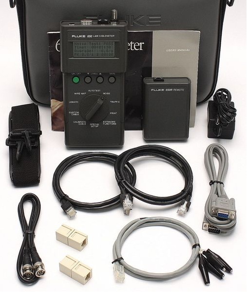 Fluke 650 LAN Cable Meter Coax Tester Kit 10MHz w/ Case, Manual