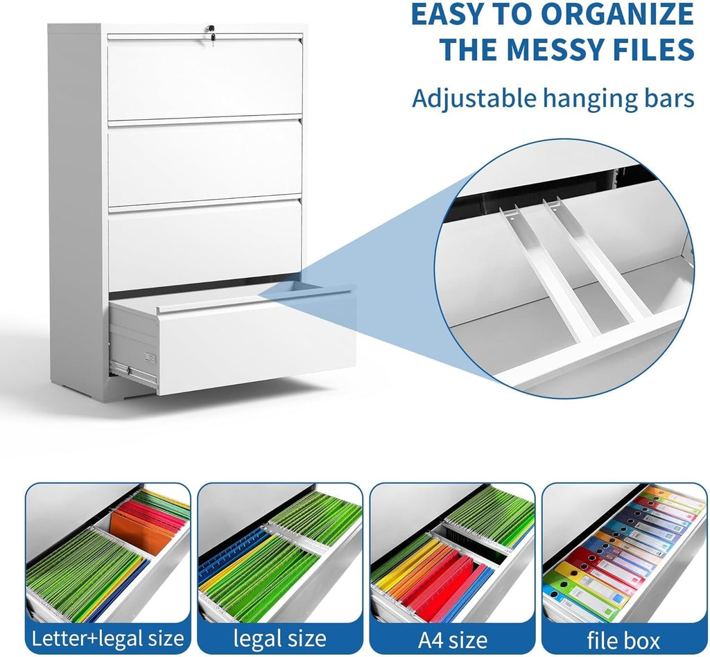 Lateral File Cabinet 4 Drawer, Metal File Cabinets for Home Office