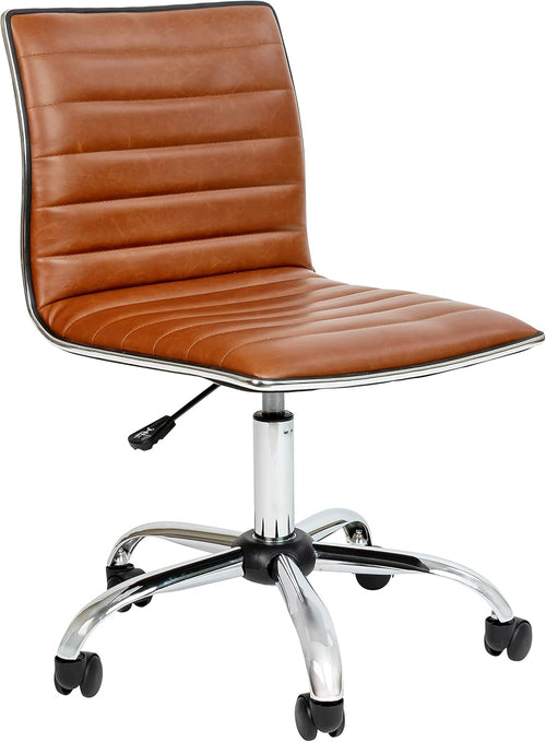 Alan Office Task Chair - Brown Vinyl - Chrome Frame - Armless - Ribbed