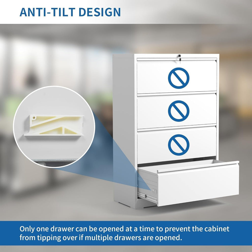 Lateral File Cabinet 4 Drawer, Metal File Cabinets for Home Office