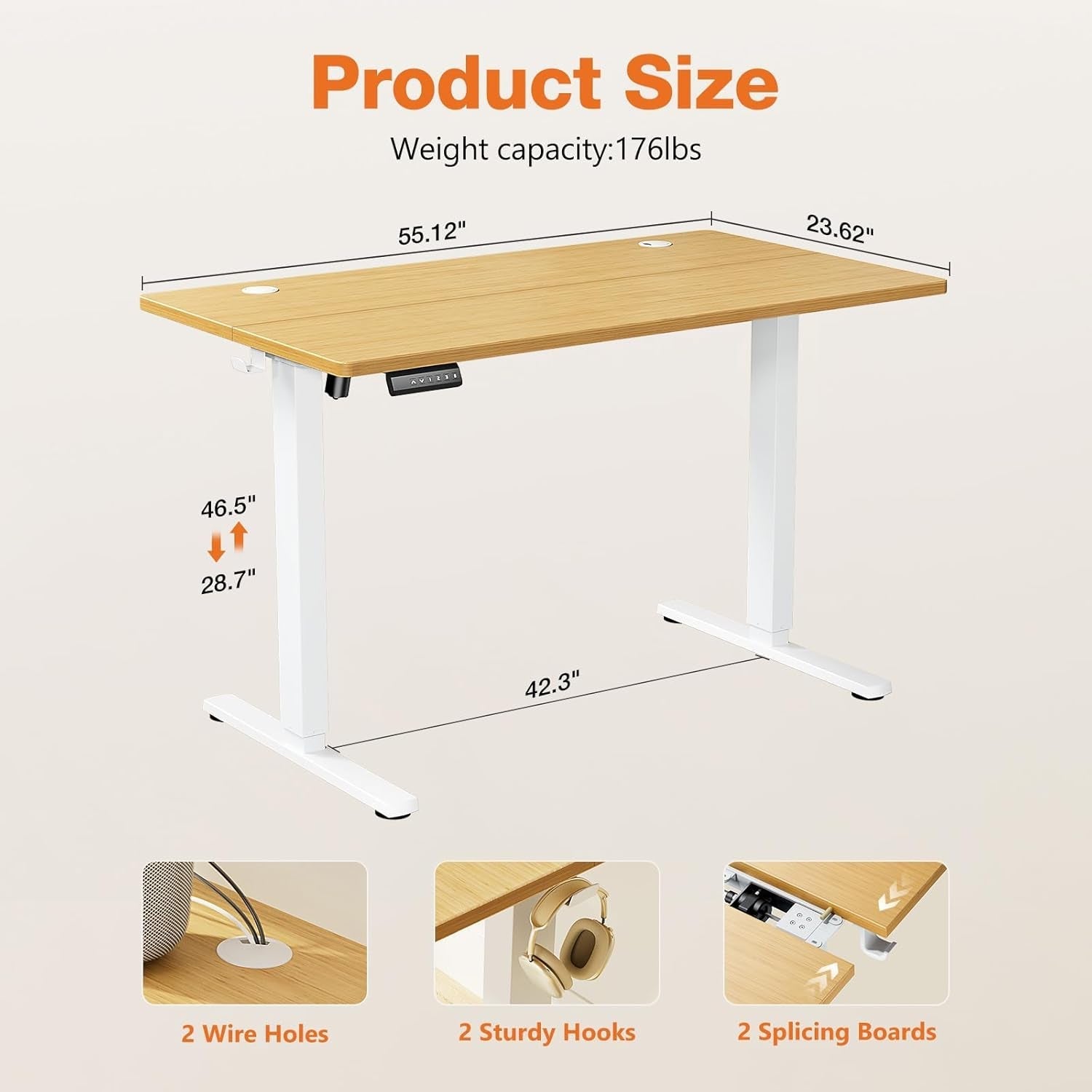 Electric Adjustable Height Standing Desk - 55 X 24 Inch Sit to Stand