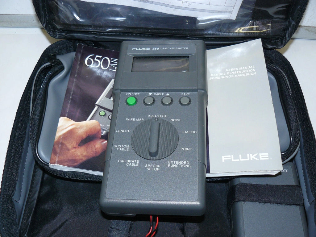 Fluke 650 LAN Cable Meter Coax Tester Kit 10MHz w/ Case, Manual